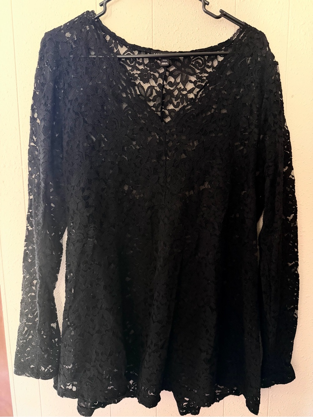 Lane Bryant Black Lace Peplum Long Sleeve Blouse
